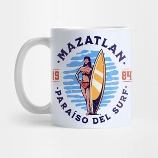 Vintage Mazatlan, Mexico Surfer's Paradise // Retro Surfing 1980s Badge B Mug